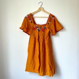 Madewell Gold Linen Blend Embroidered Dress